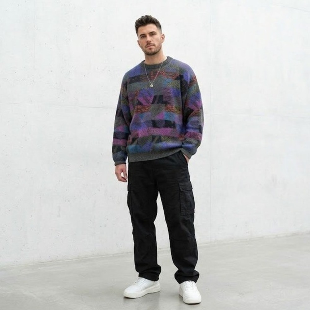 Vintage 90s Pronto Uomo Italian Wool Alpaca Abstract Grandpa Sweater Large